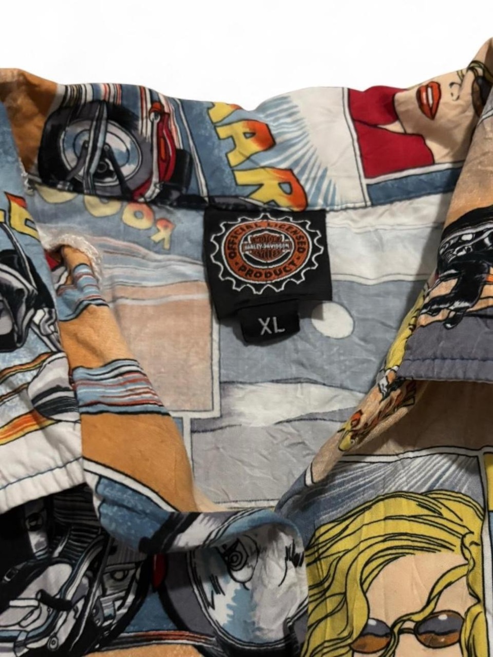 Vintage 90s Harley-Davidson Multicolor Comic Panel Shirt - Picture 2 of 4